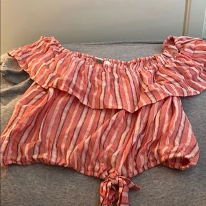 Off the shoulder pink striped crop top